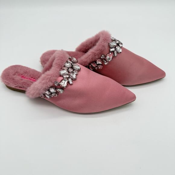 Isaac Mizrahi Live! Embellished Mule Pink Size 6 Gems Dress-Up Satin Fancy - Picture 2 of 6